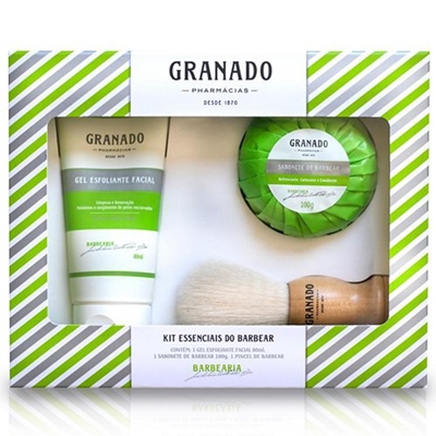 1102768 kit de barbear gel esfoliante sabonete barra e pincel granado m1 637822576128322493